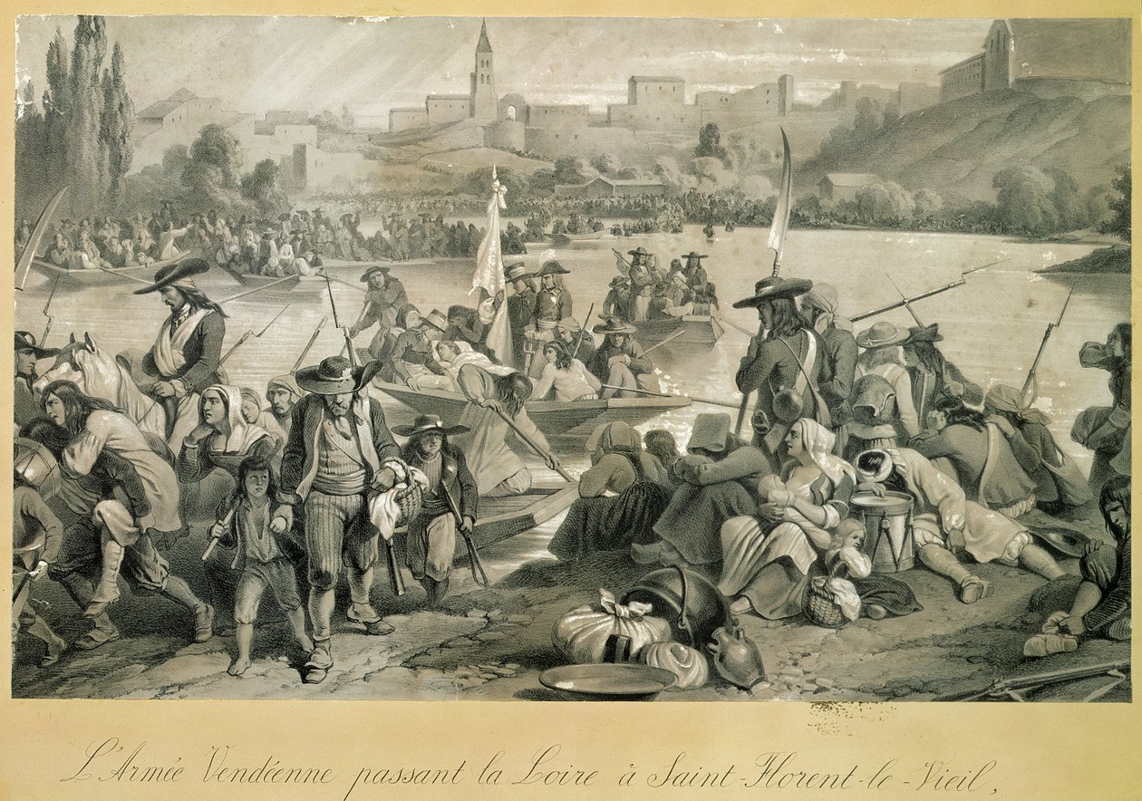 Den vendiske hær krydser Loire ved St. Florent le Vieil, 18. oktober 1793 af French School
