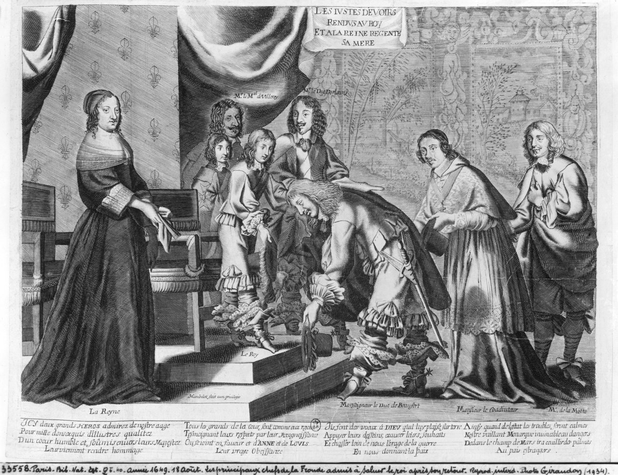 Høvdingerne fra Fronde indrømmede at hilse på kong Ludvig XIV (1638-1715) efter hans tilbagevenden den 18. august 1649 af French School