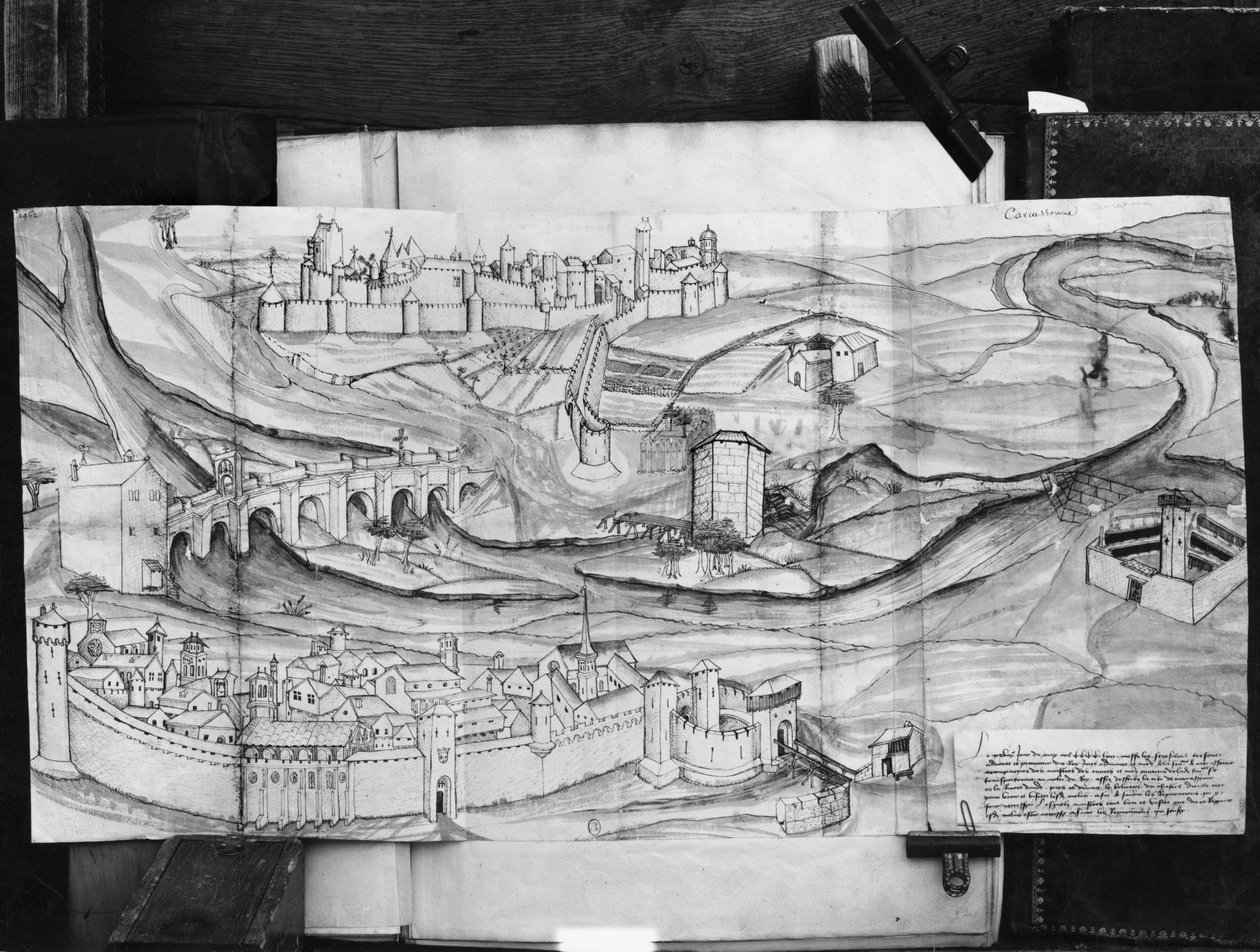 Byen og landsbyen Carcassonne, 1462 af French School