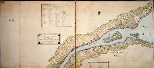 Topografisk kort over Detroit, 1796 (pen & blæk og wc på papir) af French School