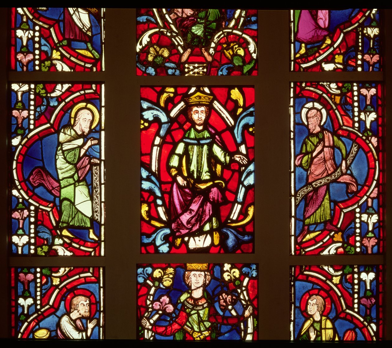 Isajs træ, der viser profeterne og de tre konger, fransk, ca. 1250 (farvet glas) af French School