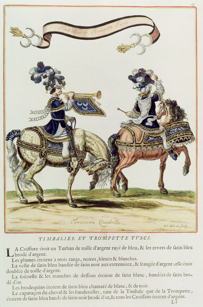 Tyrkisk trommeslager og trompetist, del af karrusellen givet af Louis XIV (1638-1715) foran Tuilerierne, 5. juni 1662 af French School