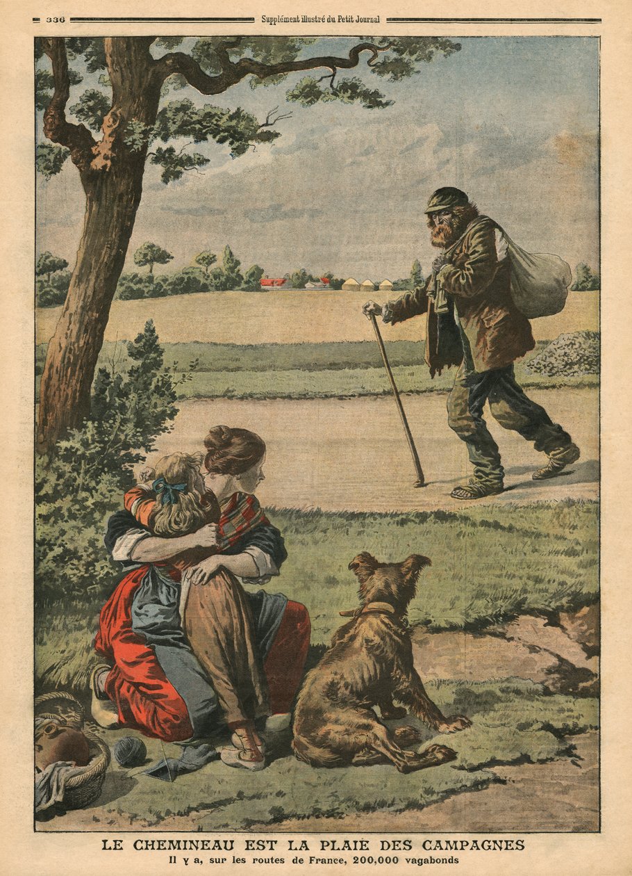 Vagabond er en plage for landskabet, illustration fra "Le Petit Journal", supplement illustre, 20. oktober 1907 af French School