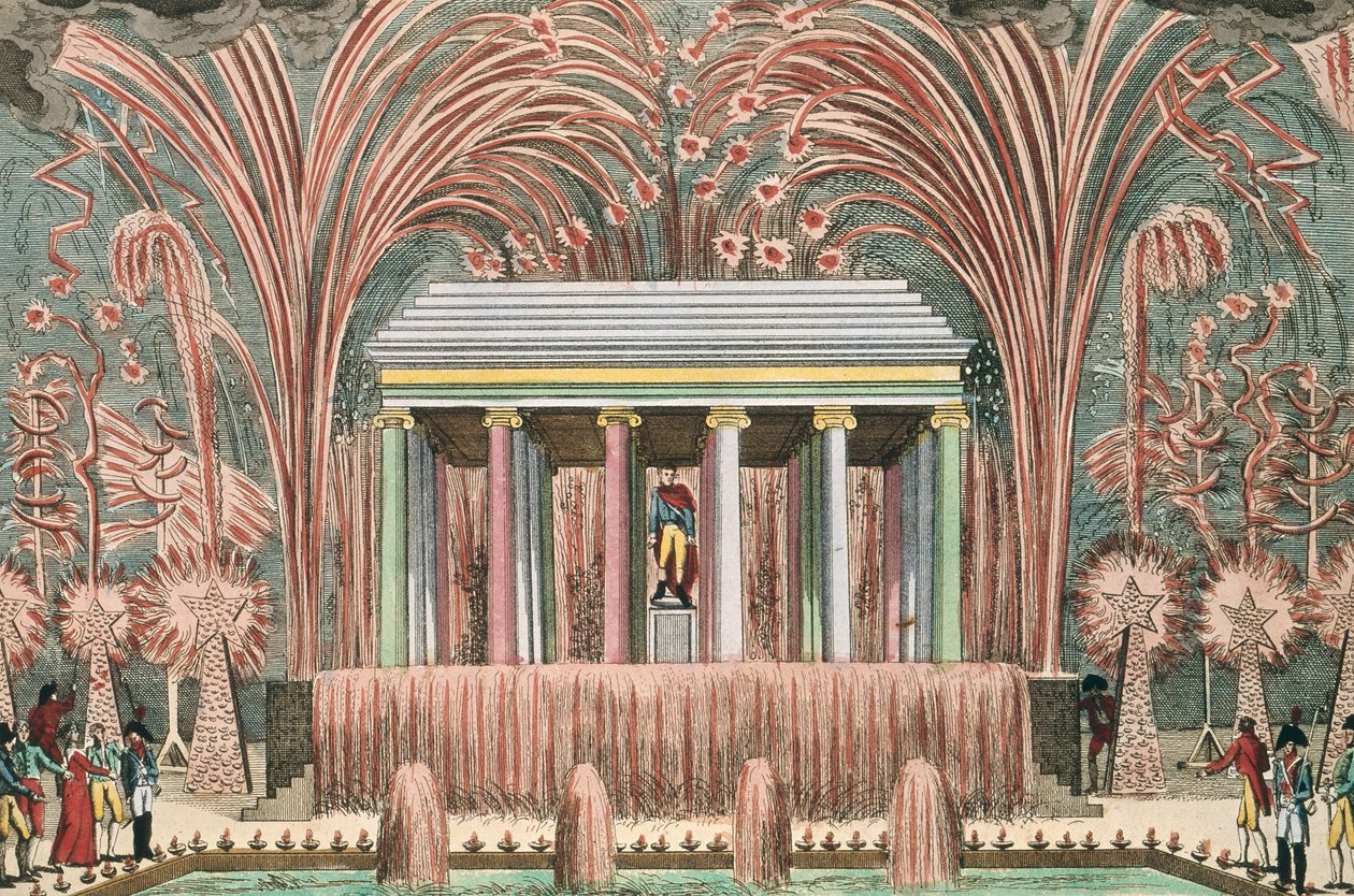 Udsigt over et fyrværkeri i Jardin du Luxembourg, 28. november 1807 af French School