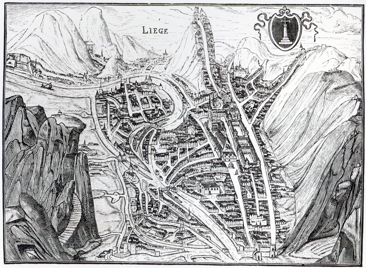 Udsigt over byen Liege, efter en gravering fra det 16. århundrede af French School