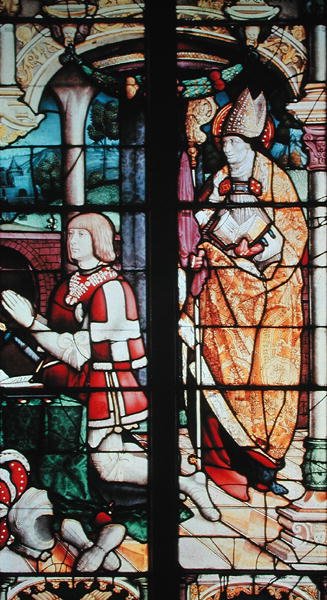 Vindue, der forestiller Philibert II (1480-1504) Duc de Savoie og St. Philibert, ca. 1525-30 af French School