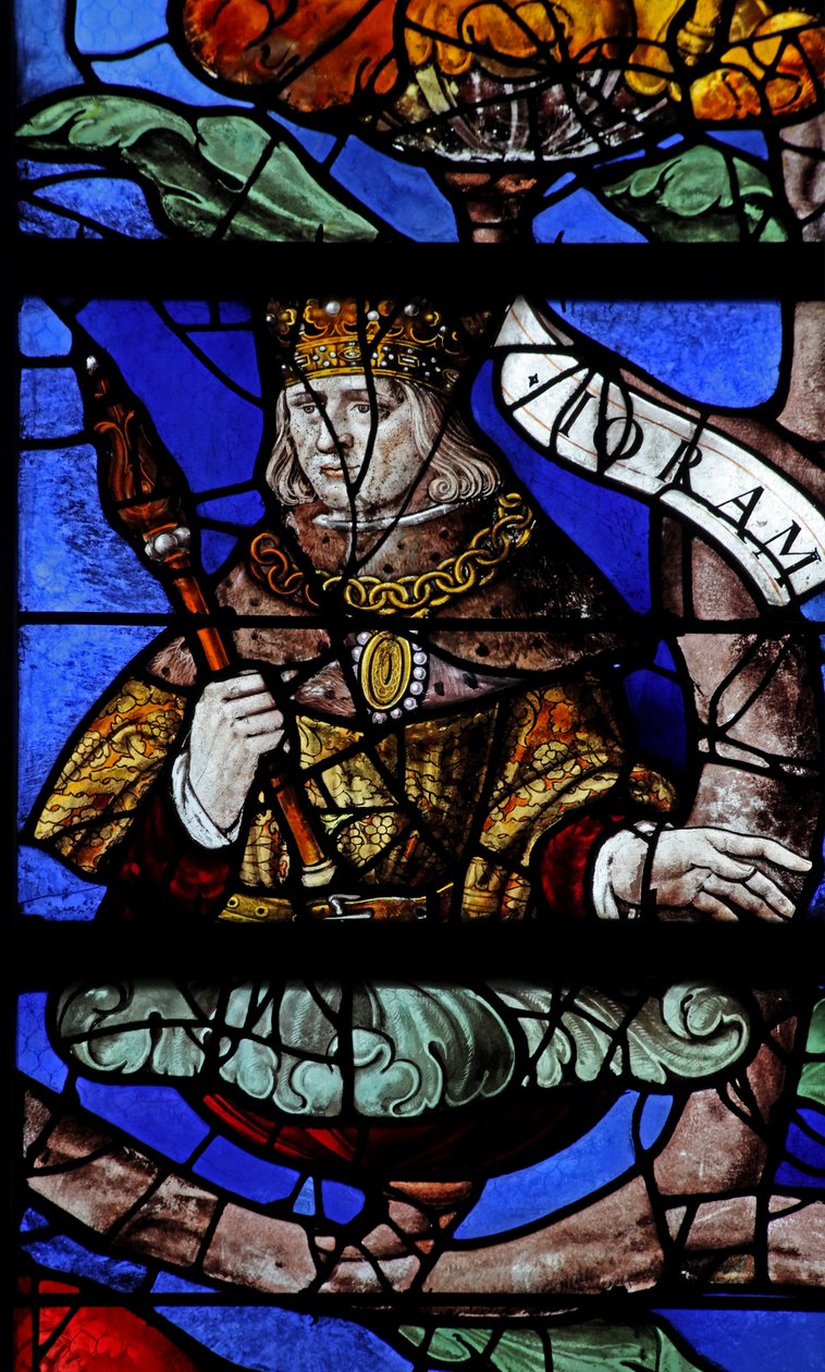 Vindue w10, der viser kong Joram på Isajs træ (farvet glas) af French School