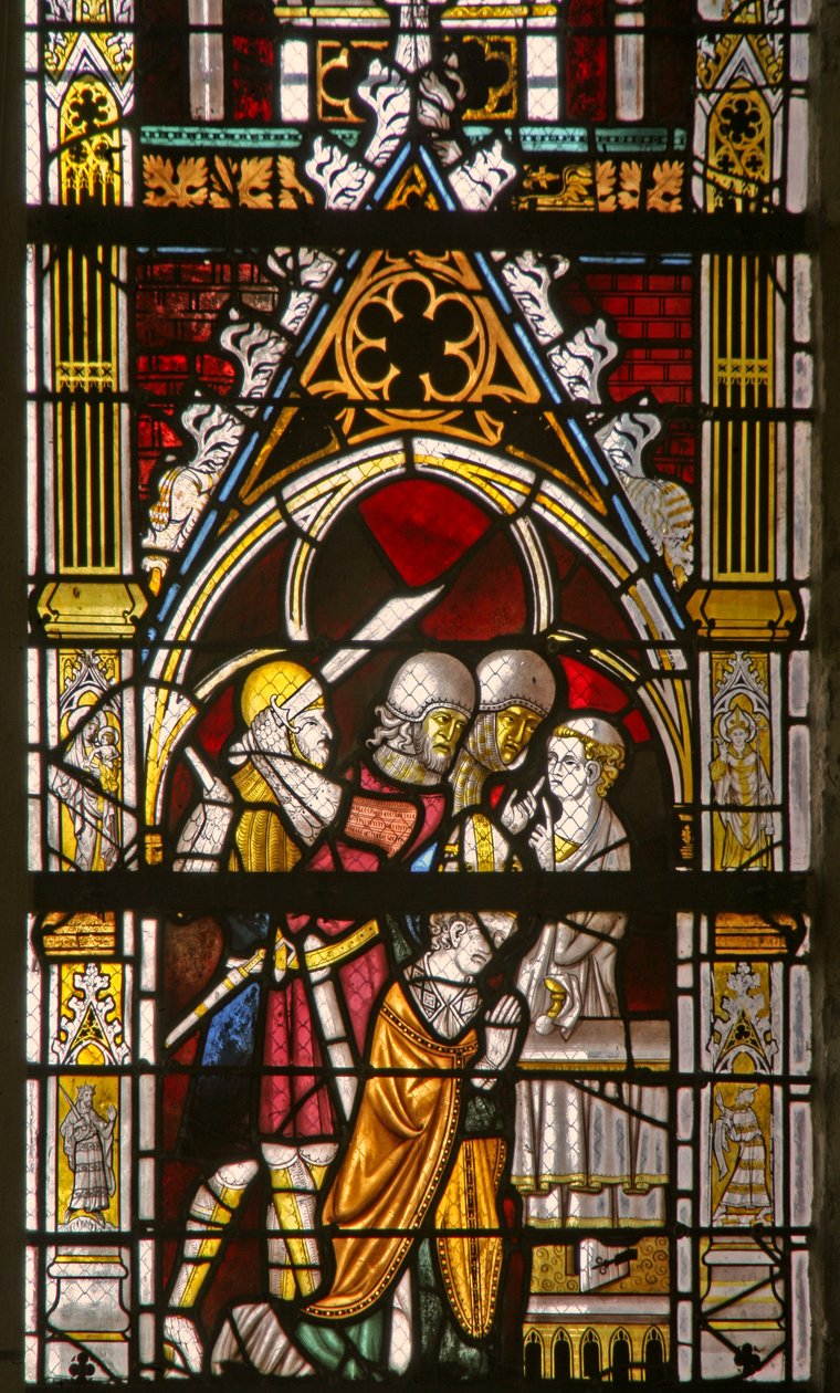 Vindue w19, der viser St. Thomas Beckets martyrium (farvet glas) af French School