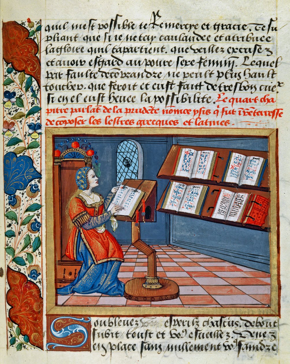 Kvinde belyser bogen om de forsigtige og uforsigtige af Catherine dAmboise, 1509 af French School