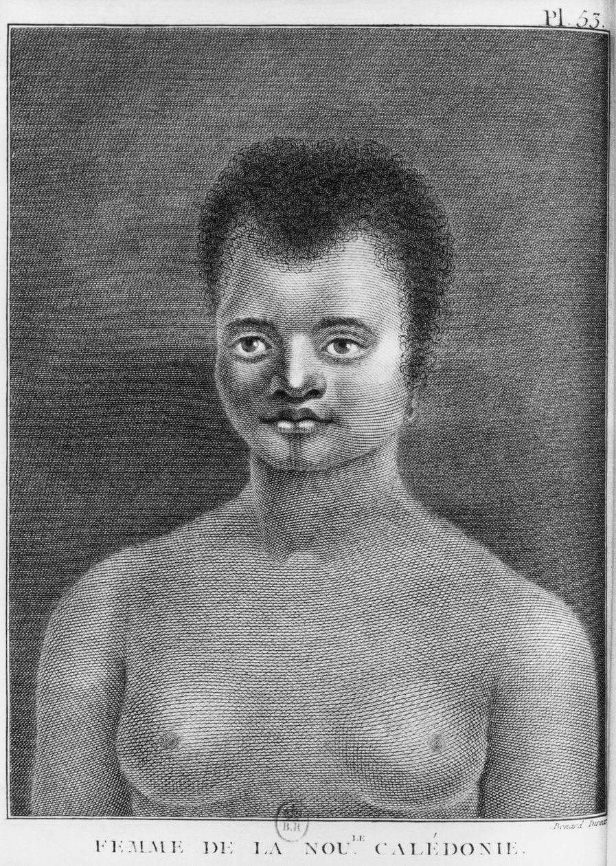 Woman of New Caledonia, graveret af Benard (1700-tallet) illustration fra 