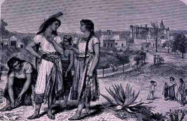 Young Girls of Tula, fra The Ancient Cities of the New World, af Claude-Joseph-Desire Charnay, pub. 1887 af French School
