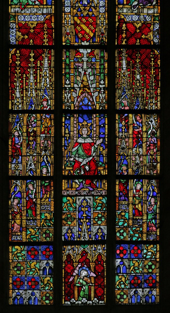 Vindue, der viser Salomon på tronen, ca. 1320, 15.-20. århundrede (for det meste moderne) af French School