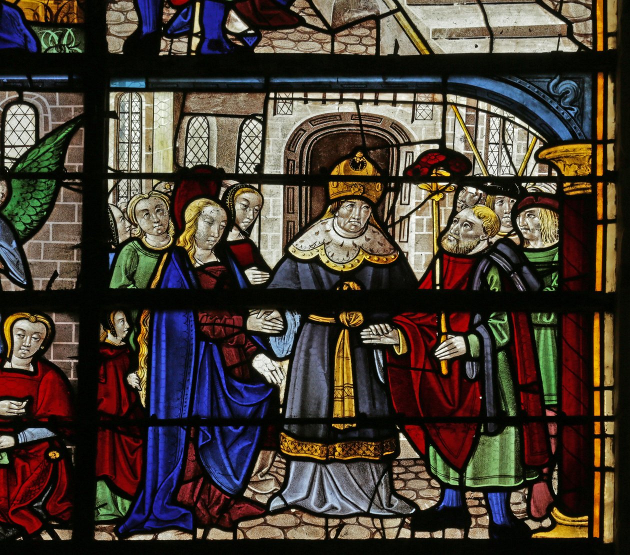 Vindue, der forestiller Jomfruens ægteskab, 1500-1900-tallet af French School