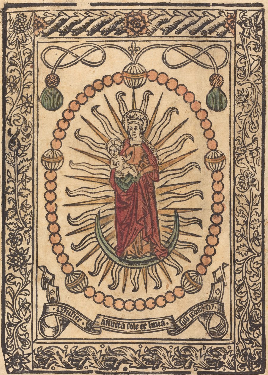 Madonnaen og barnet i en rosenkrans af French 15th Century