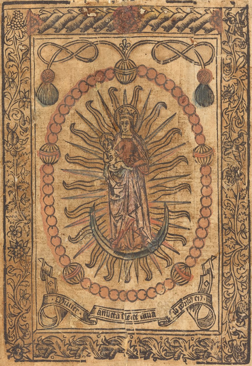 Madonnaen og barnet i en rosenkrans af French 15th Century
