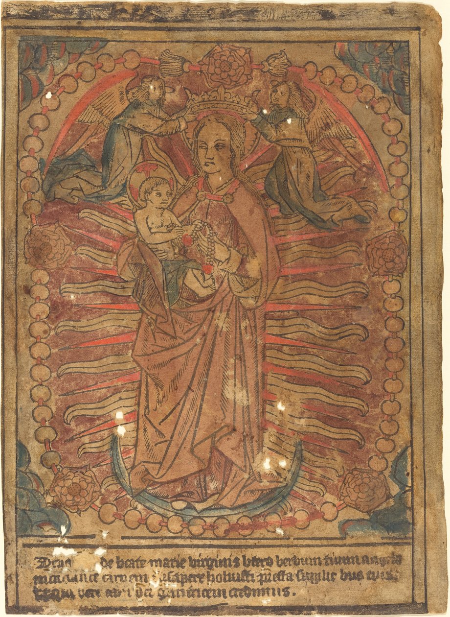 Madonnaen og barnet i en rosenkrans af French 15th Century