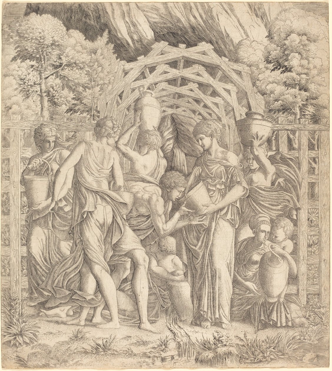 Ung mand drikker vand (Rebecca og Eliezer?) af French 16th Century after Francesco Primaticcio