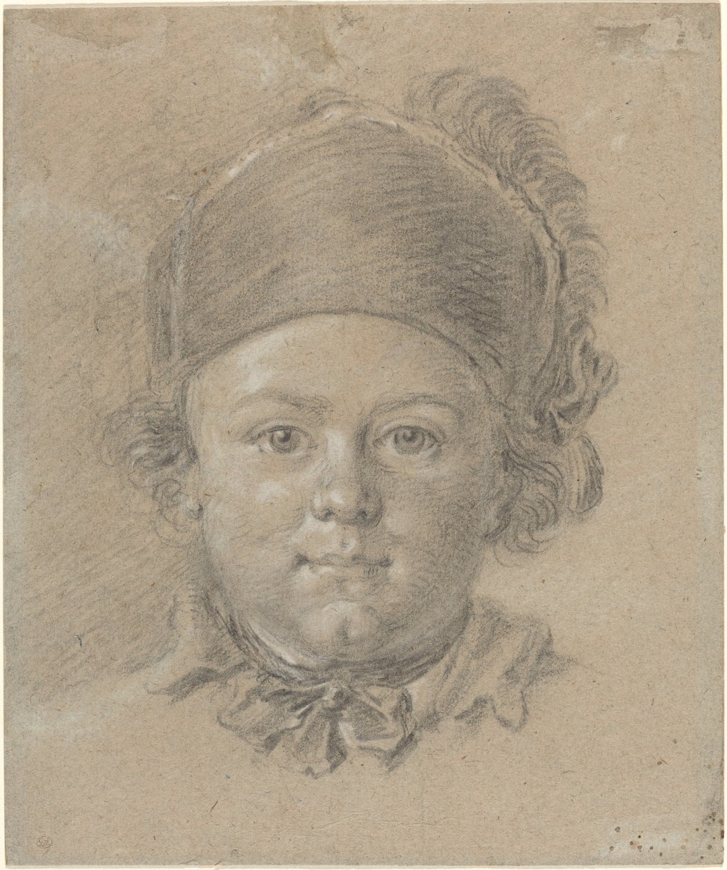 En dreng iført en militær kasket af French 18th Century