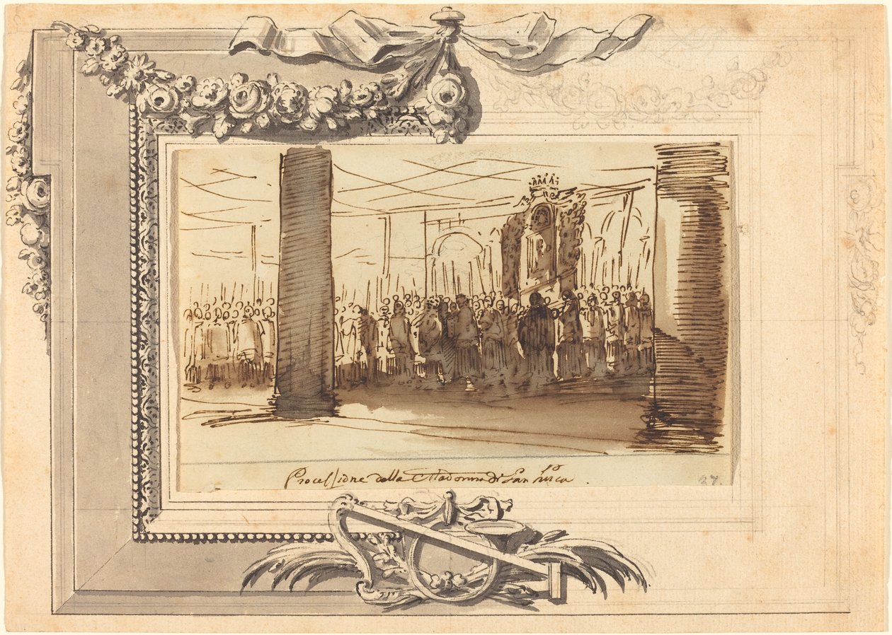 En procession af Madonna di San Luca af French 18th Century