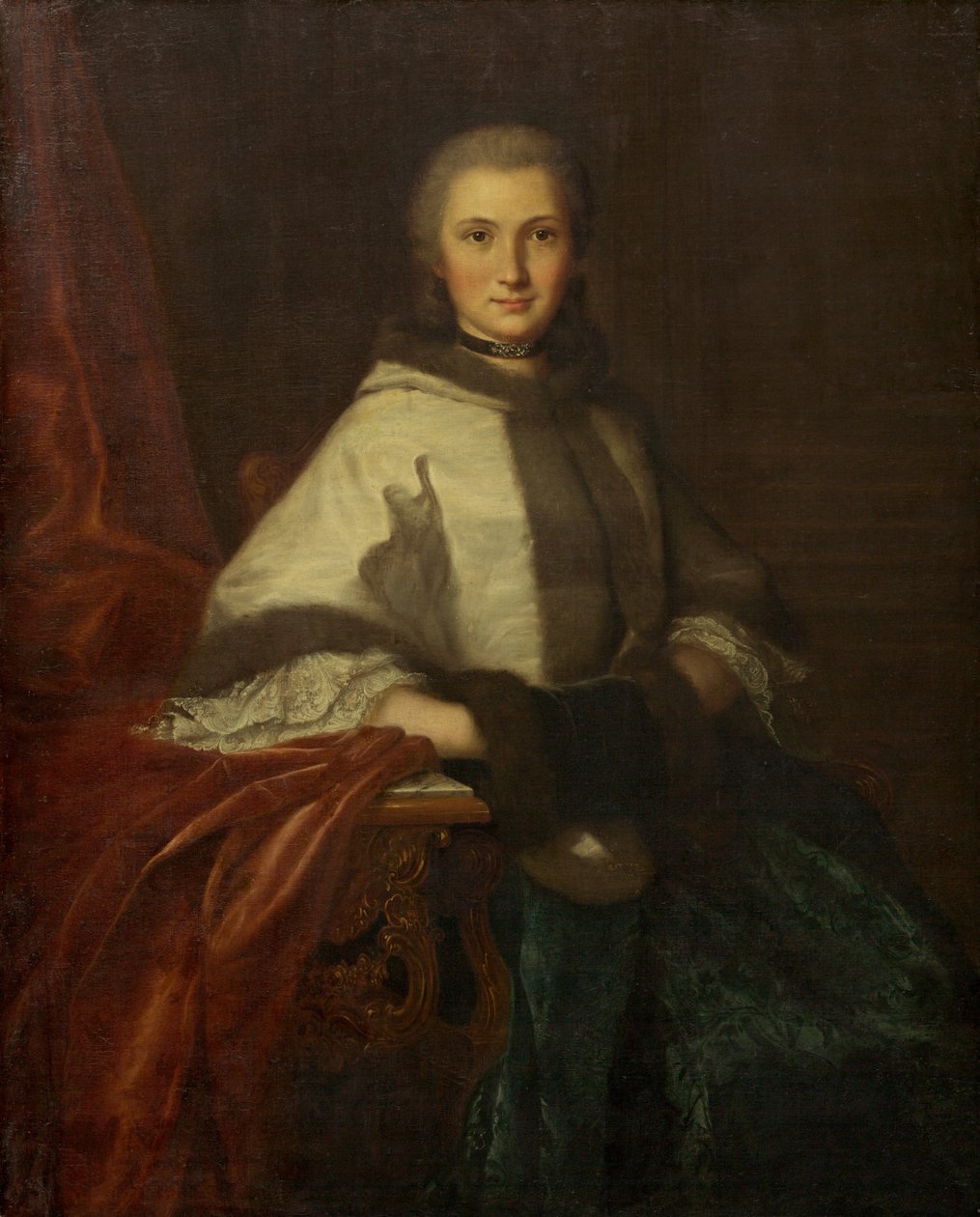 Ung kvinde med en muffe af French 18th Century