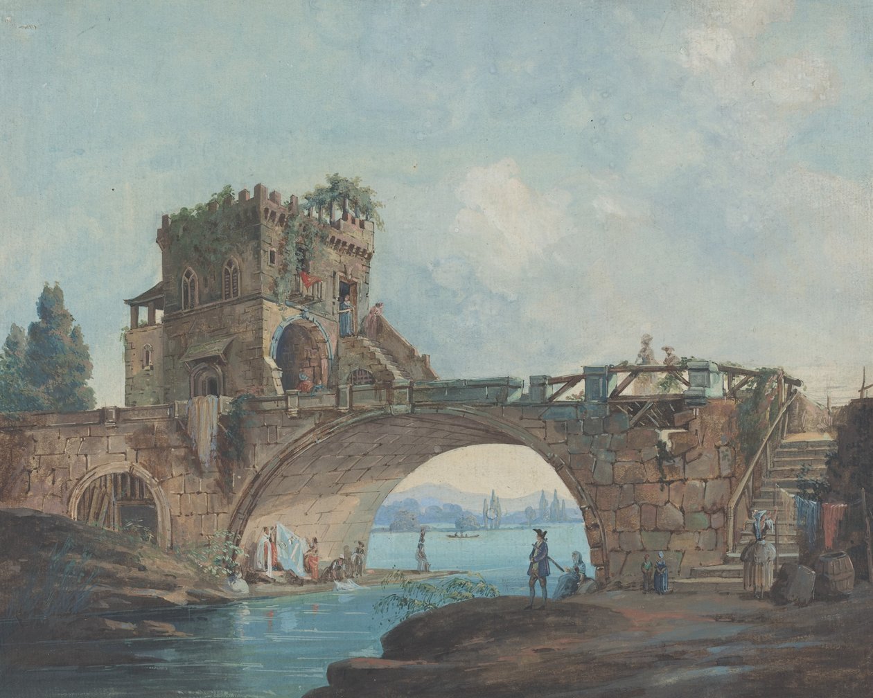 Ponte Salario med vaskerier af French 18th Century after Hubert Robert