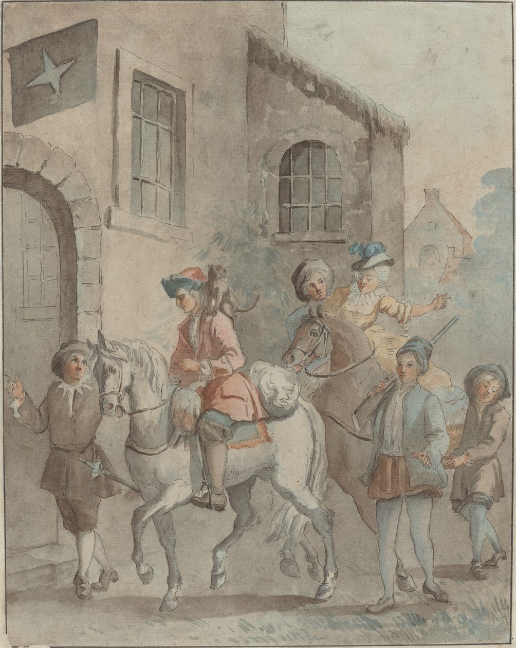 Ankomst til en kro af French 18th Century after Jean Baptiste Oudry