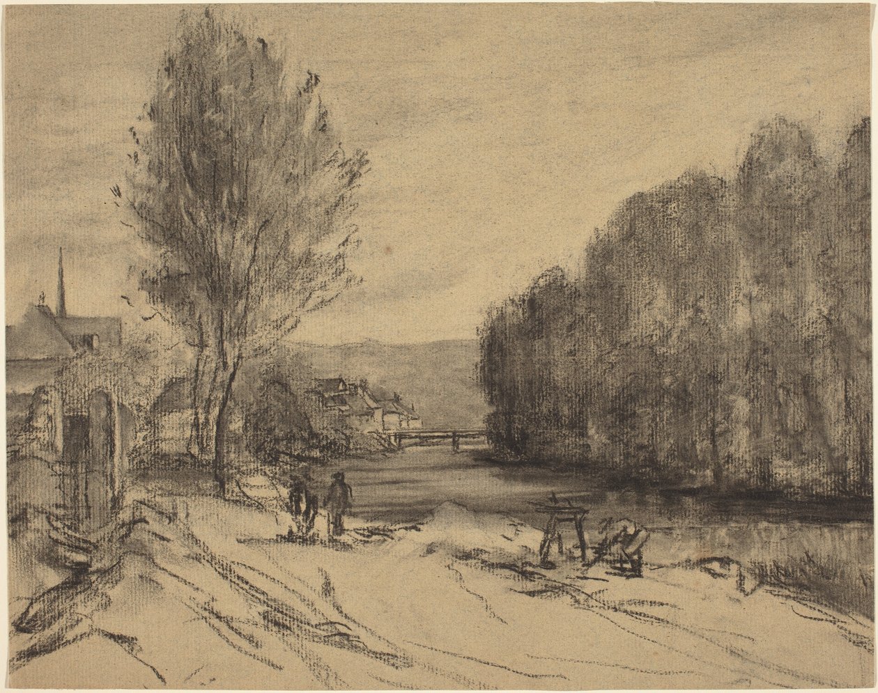 Et landskab med en flod af French 19th Century