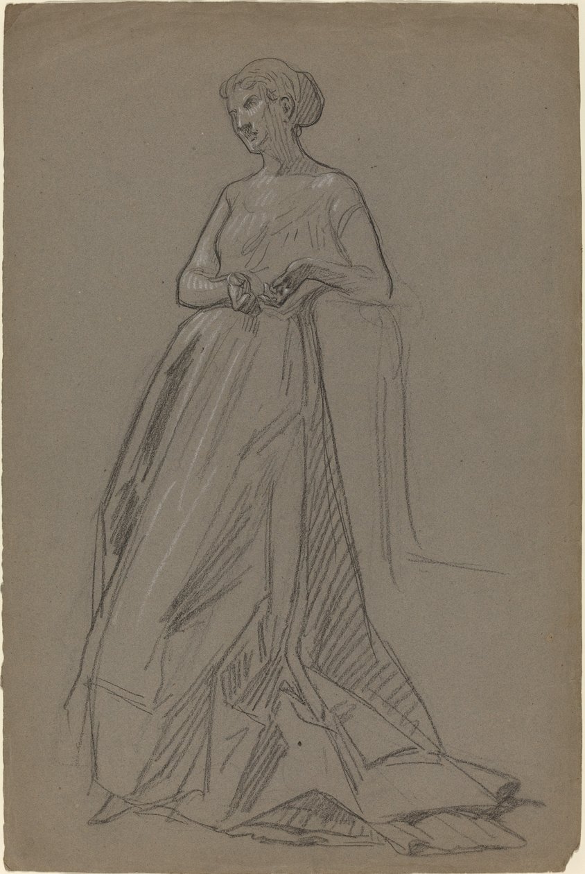 Stående kvinde læner sig på sin albue af French 19th Century