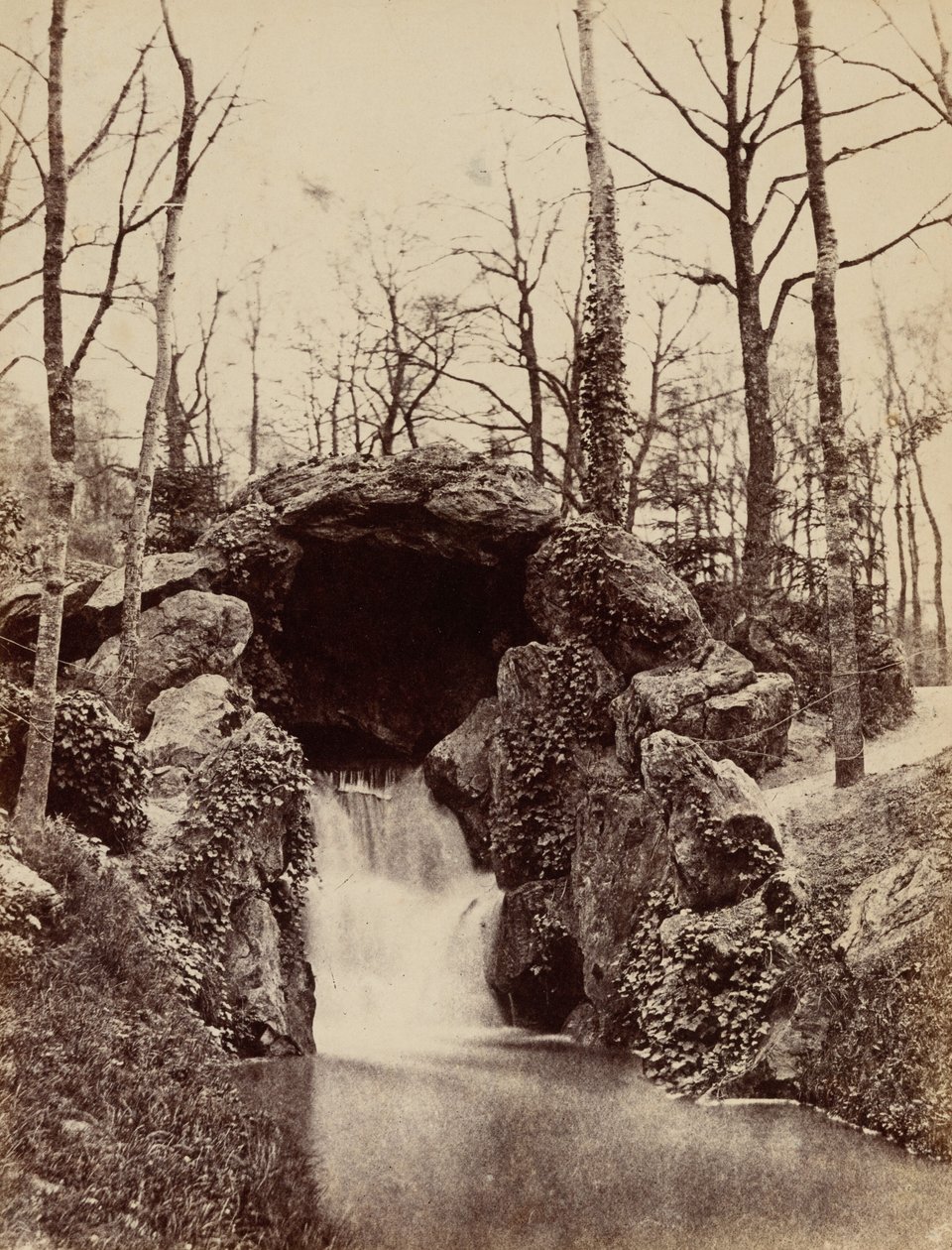Kaskade i Bois de Boulogne, ca. 1855 (foto) af French Photographer