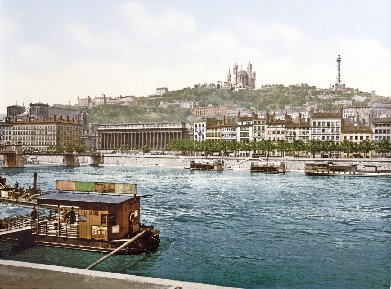 Fourvière fra St. Antoine Quay, Lyon, pub. ca. 1900 af French Photographer
