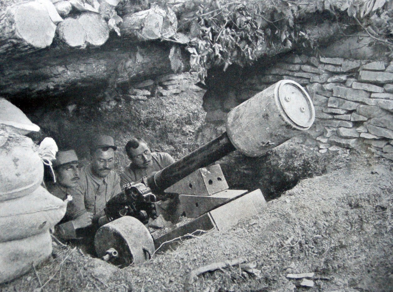 Fransk 48 kanon brugt til at affyre landminer, 1915 af French Photographer