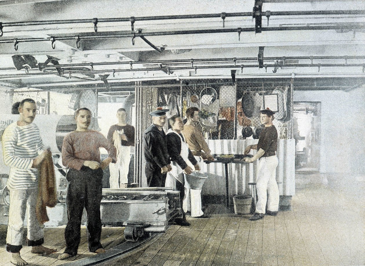 Fransk flåde, slutningen af 1800-tallet: Officerernes køkken - Bibl. des Arts deco. af French Photographer