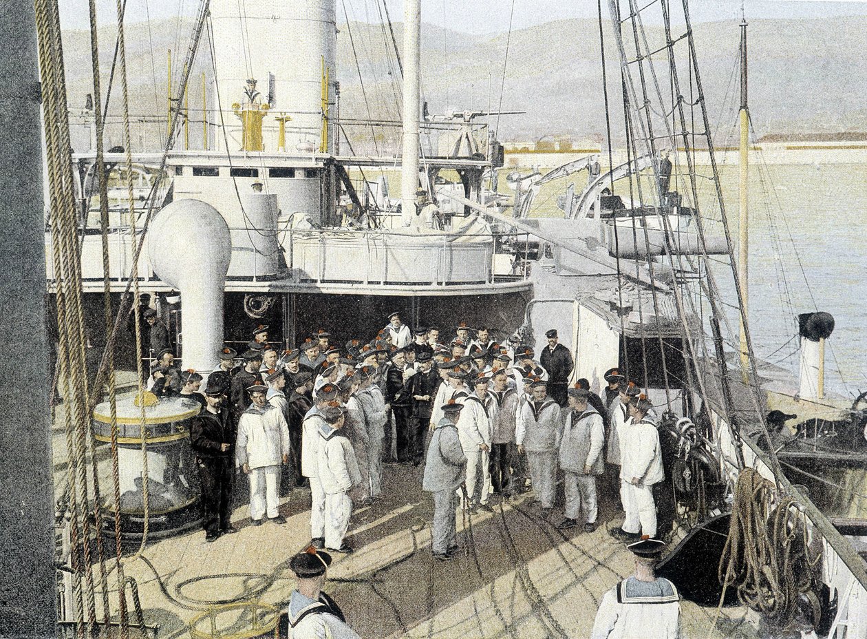 Fransk flåde, slutningen af 1800-tallet: Lønmesteren, uddeling af breve - Bibl. des Arts deco. af French Photographer