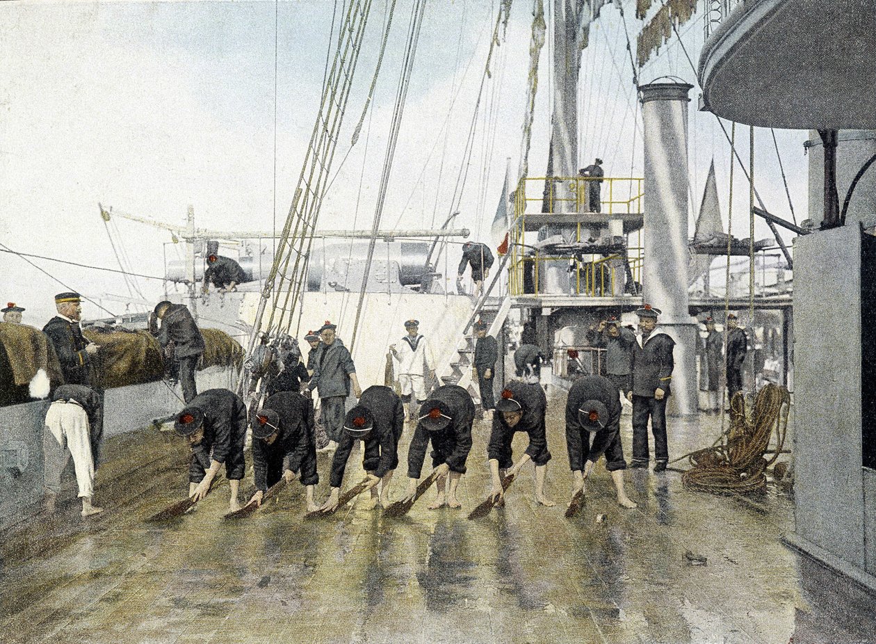 Fransk flåde, slutningen af 1800-tallet: vask af broen - Bibl. des Arts deco. af French Photographer