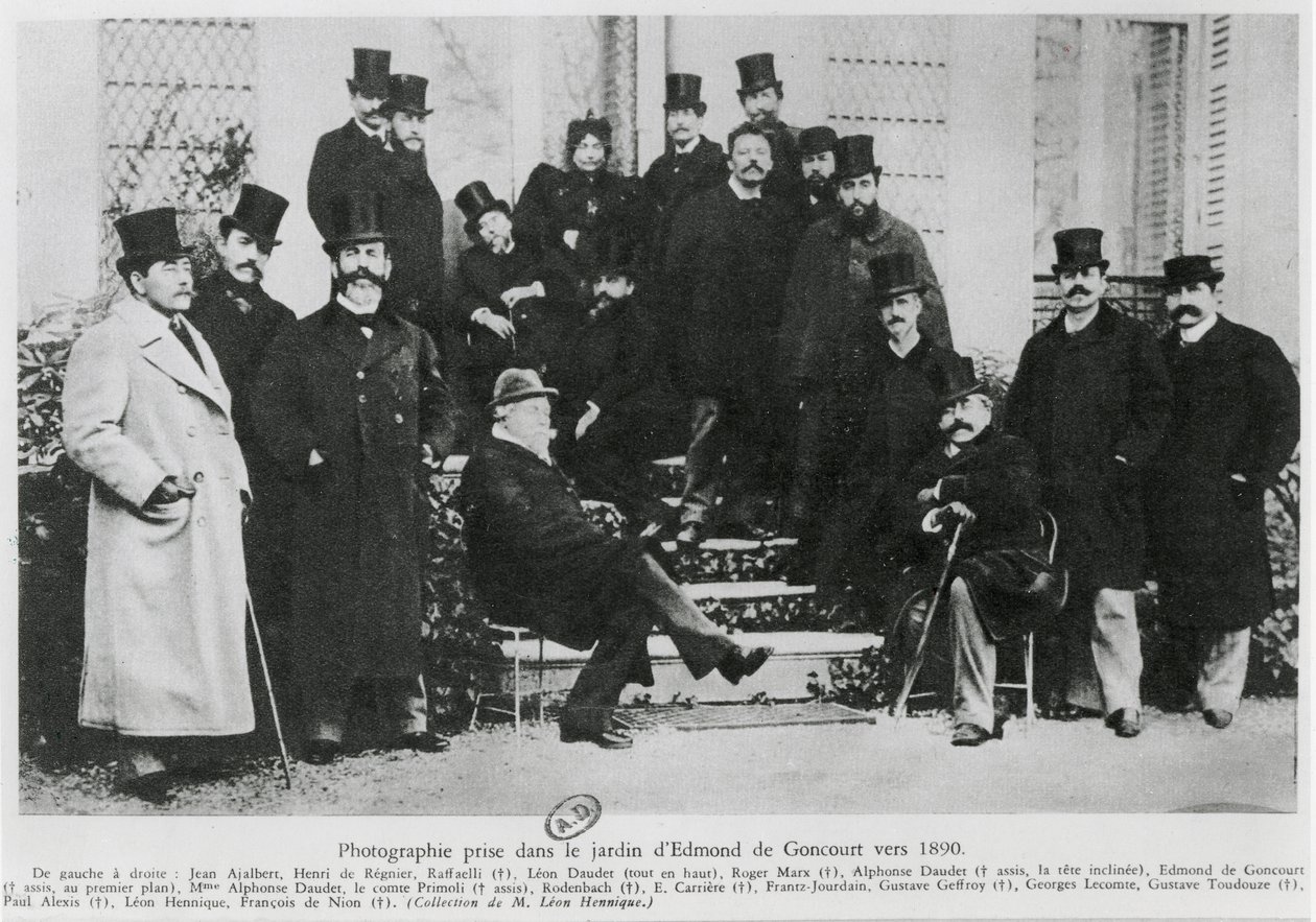 Gruppe i Edmond Huot de Goncourts have, ca. 1890 af French Photographer