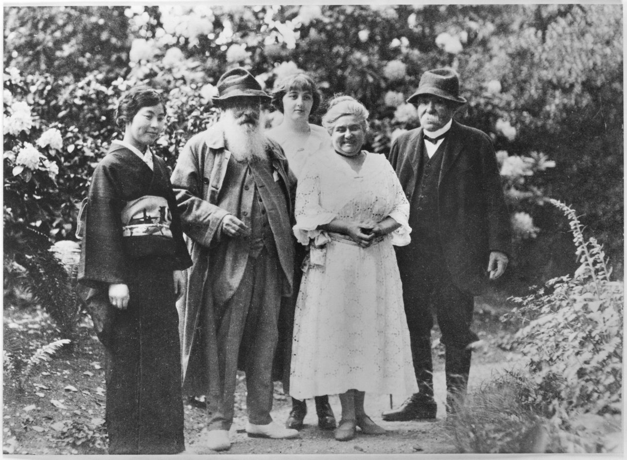 Madame Kuroki, Claude Monet (1840-1926), Alice Butler (1894-1949), Blanche Hoschede-Monet og Georges Clemenceau (1841-1929) i haven i Giverny af French Photographer