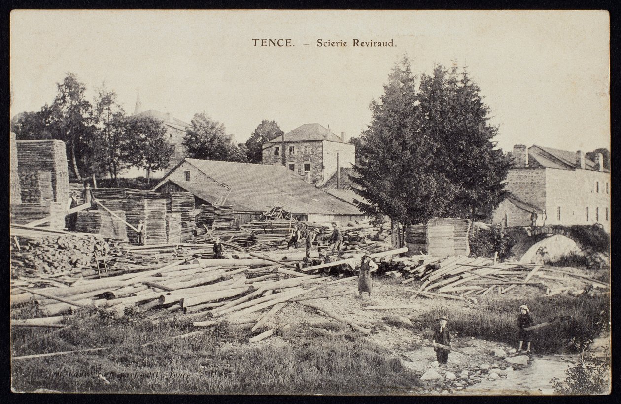 Postkort med savværket Reviraud i Tence, Haute-Loire, ca. 1900 af French Photographer