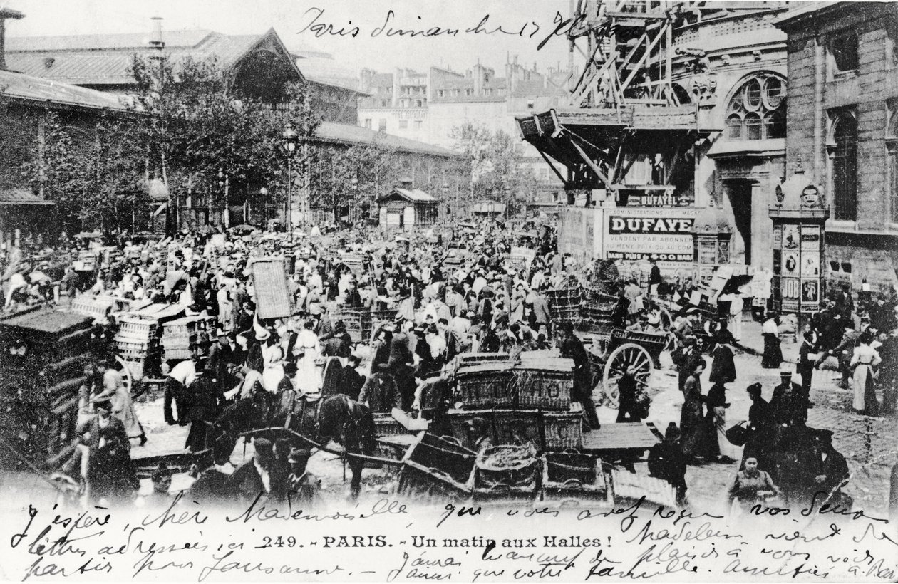 Postkort fra Les Halles, Paris, før 1914 af French Photographer