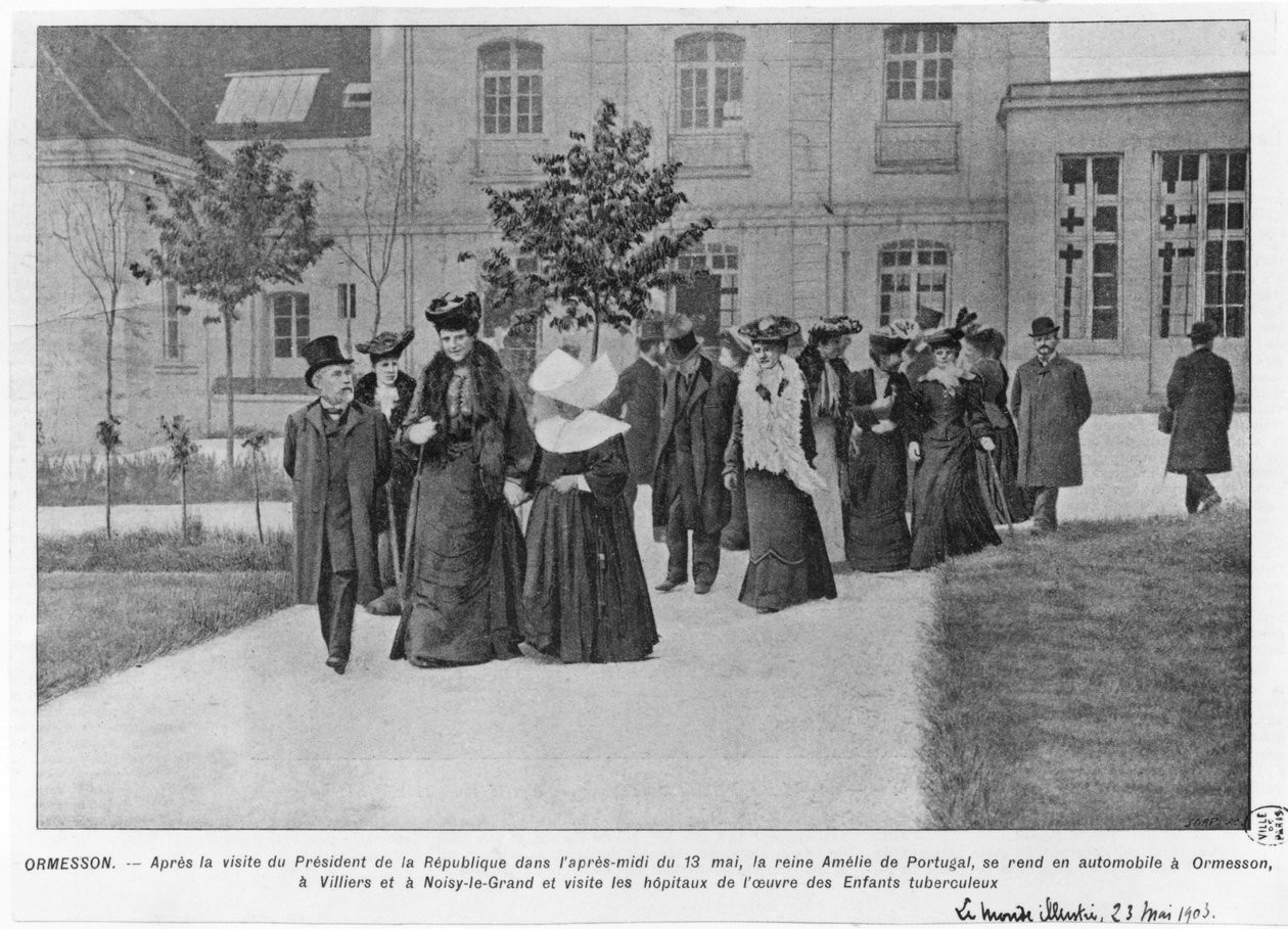 Dronning Amelie af Portugal besøger Ormesson Hospital for tuberkulose, illustration fra 