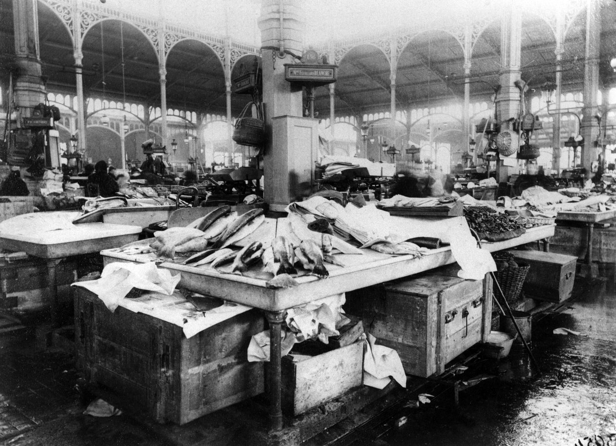 Fiskemarkedet i Les Halles, Paris, slutningen af det 19. århundrede af French Photographer