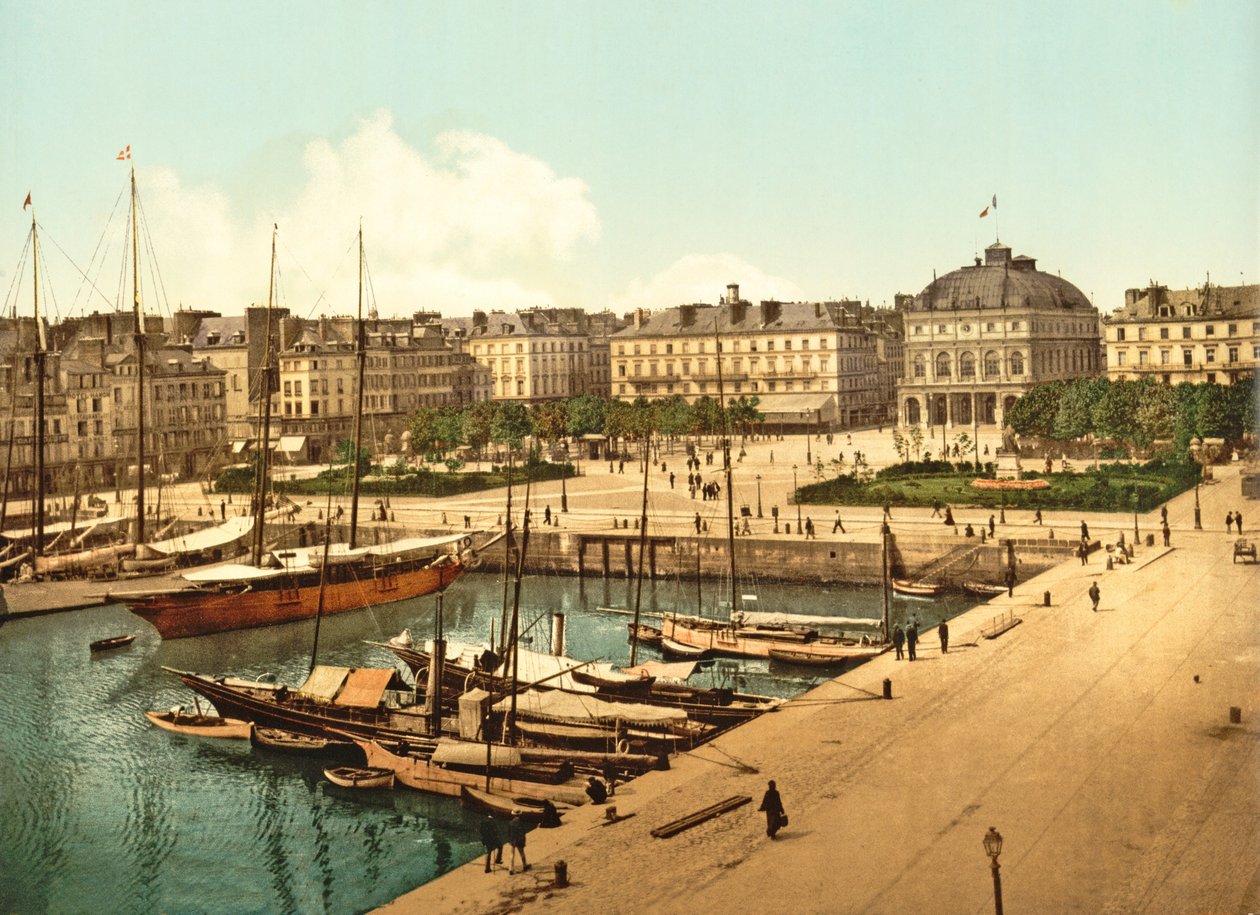 Udsigt over La Place Gambetta fra kajen, Le Havre, pub. 1890-1900 af French Photographer