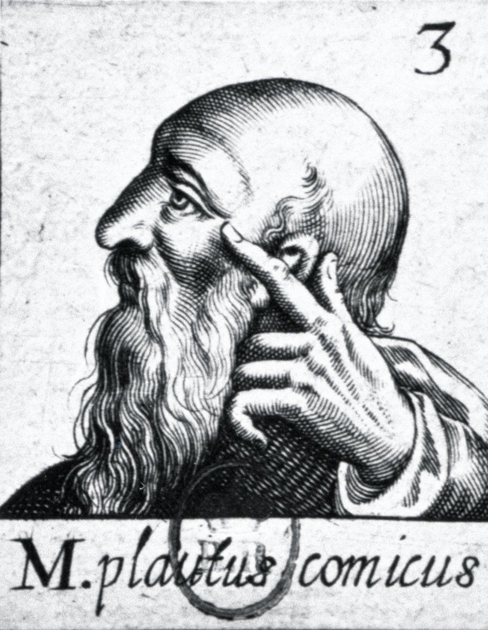(med uret fra venstre) Portræt af Horace (65-8 f.Kr.); portræt af Scipio Aemilianus (Africanus Minor) (185-129 f.Kr.); portræt af Plautus (ca. 254-184 f.Kr.) (detalje af 84908) af French School
