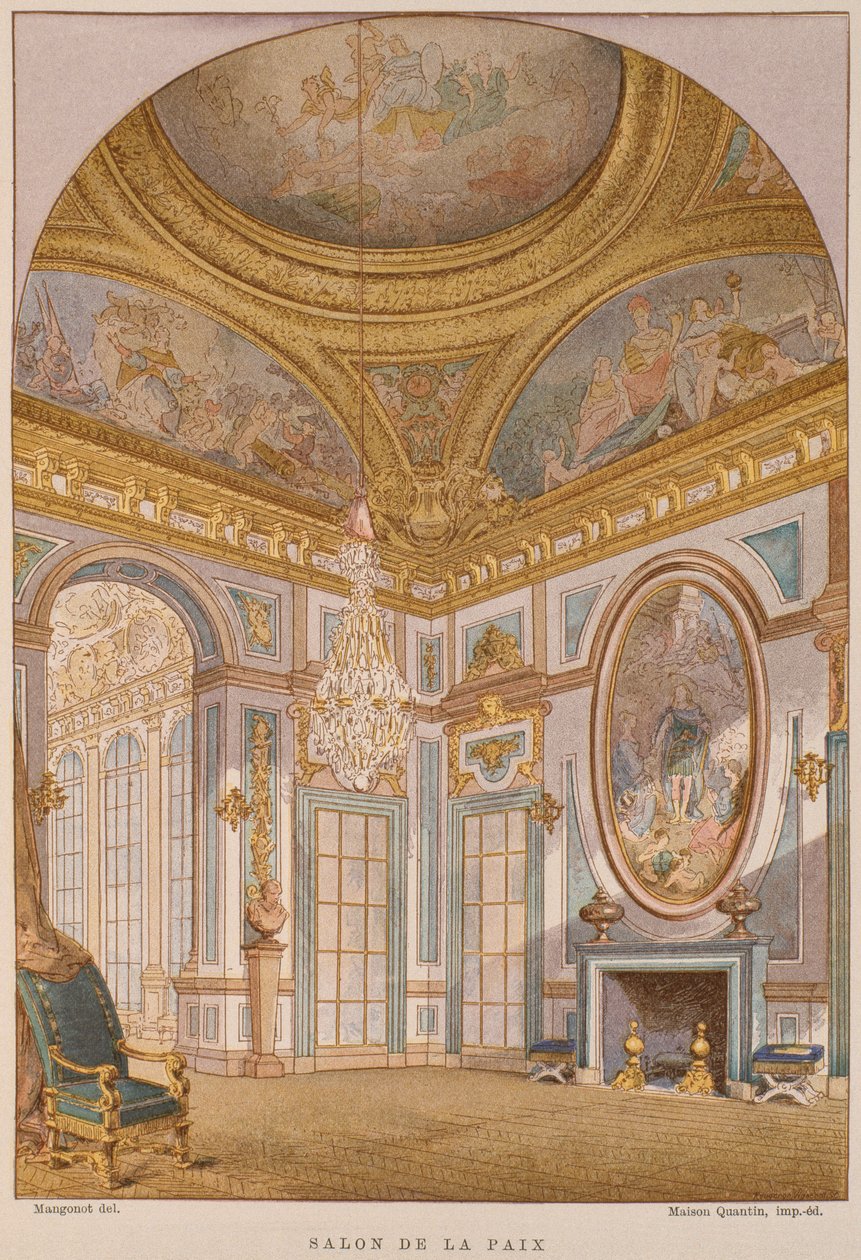 Salon de la Paix fra det 17. århundrede, Chateau de Versailles, illustration fra Dictionary of Furnishings and Decoration af Henry Havard, bind 4, plade 36, Paris, Maison Quantin, 1878 (farve li af French School