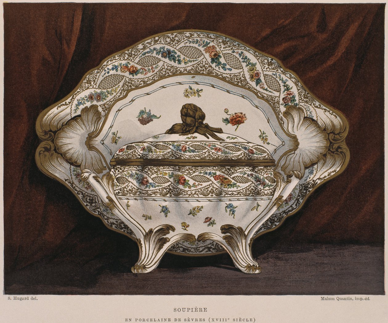 Sevres porcelænsterrin fra det 18. århundrede, illustration fra Dictionary of furnishing and decoration af Henry Havard, bind 4, tallerken 45, Paris, Maison Quantin, 1878 af French School