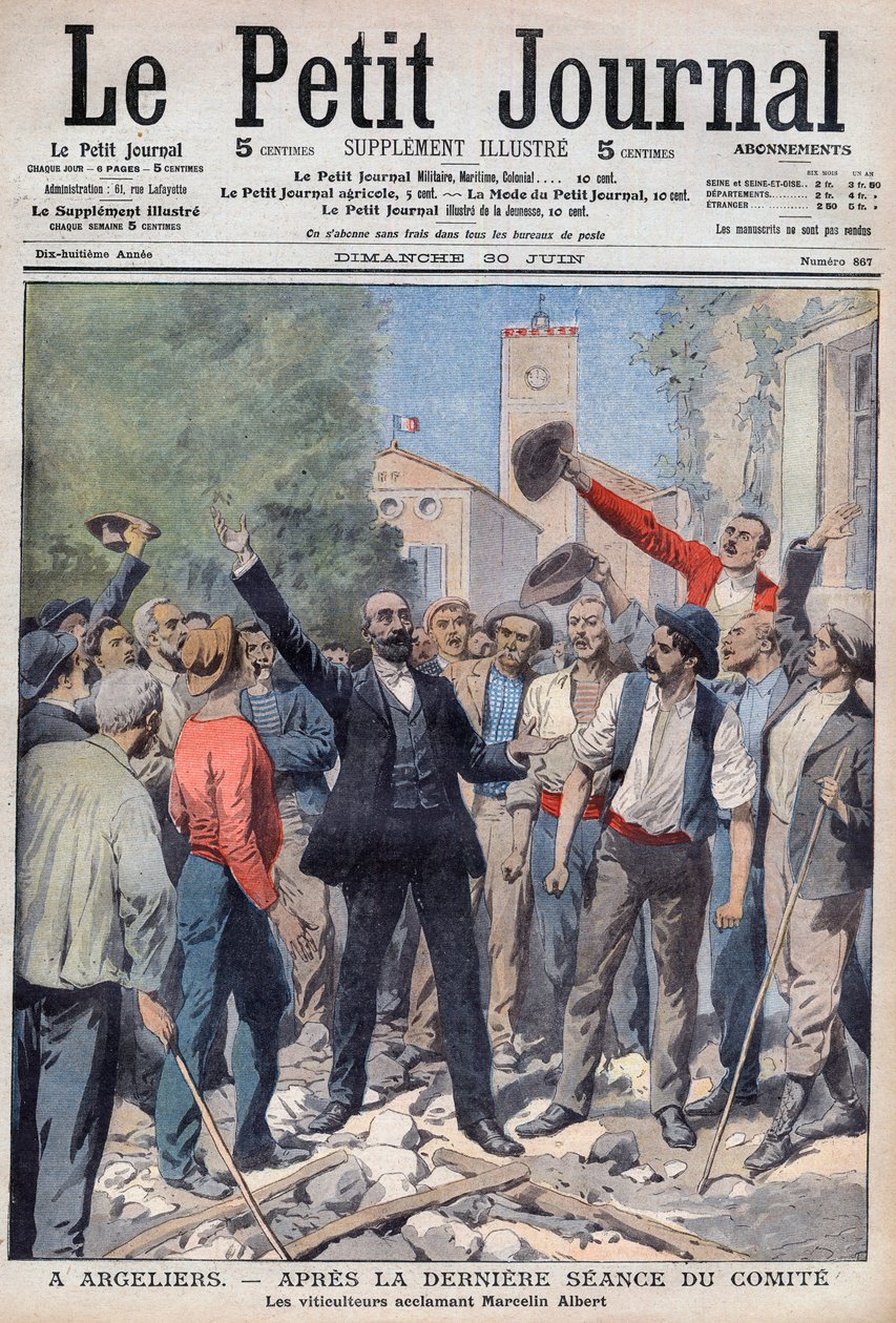 1907 - vinkrise i Sydfrankrig - forside af avisen "Le Petit Journal" af 30. juni 1907 (gravering) af French School