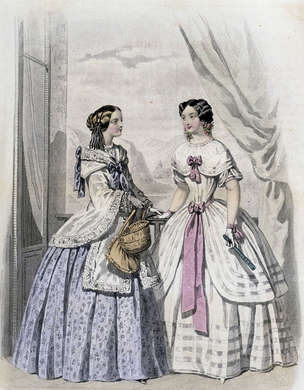 2 moderigtige kvinder - i "Journal des Demoiselles" 1852. af French School