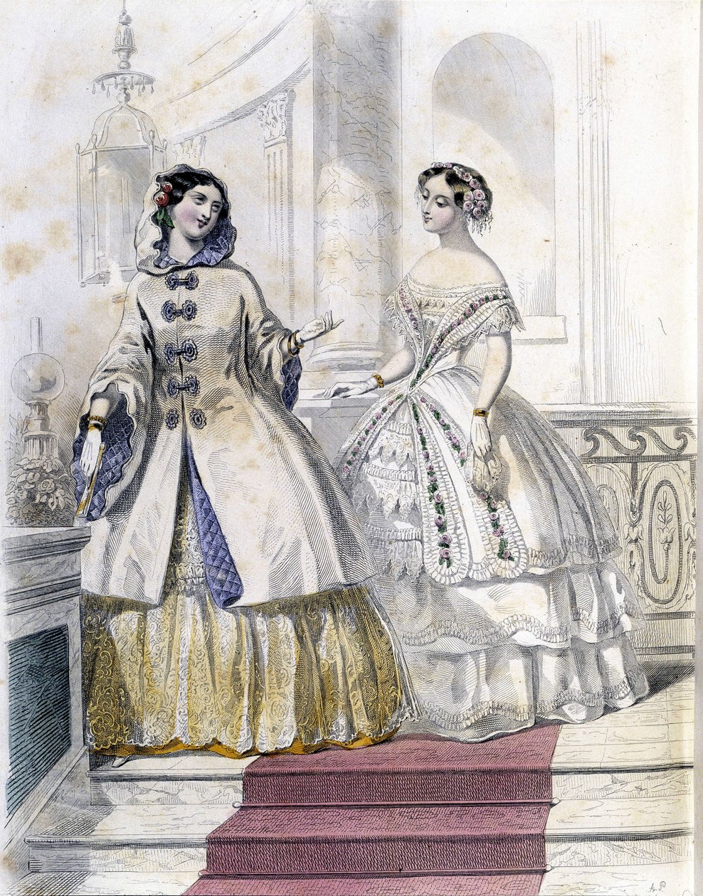 2 moderigtige kvinder - i "" Journal des Demoiselles "" 1852. af French School