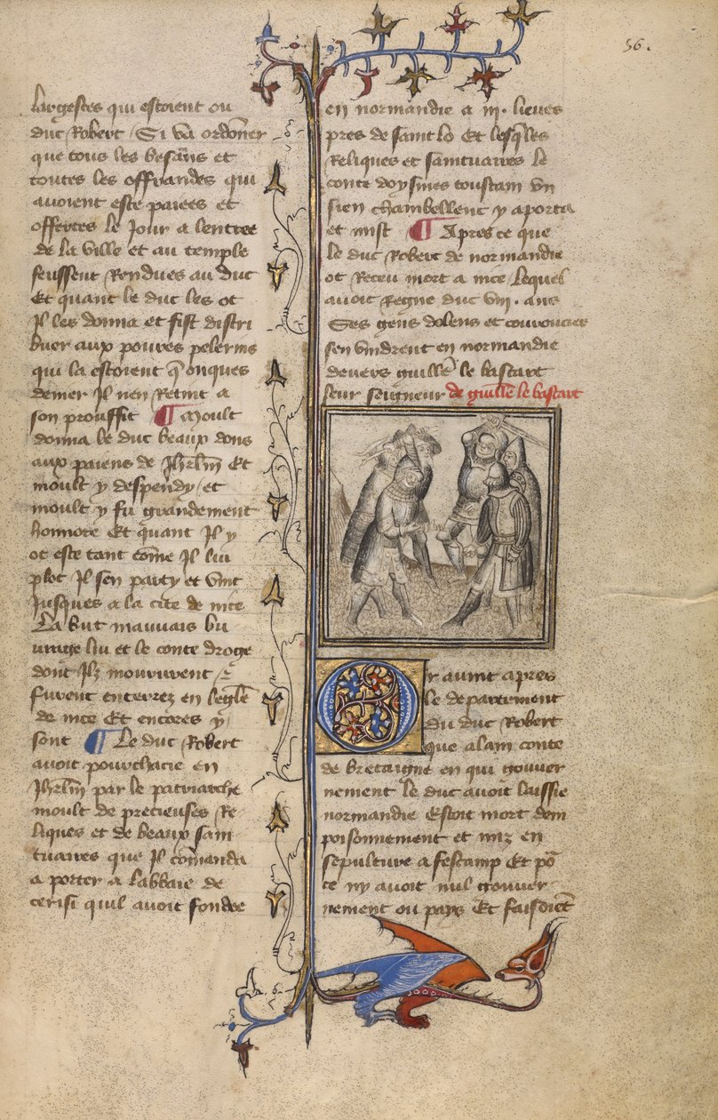 En kamp mellem Wankelin de Ferreres og Hugo de Montfort, ca. 1400-15 (tempera og bladguld på pergament) af French School