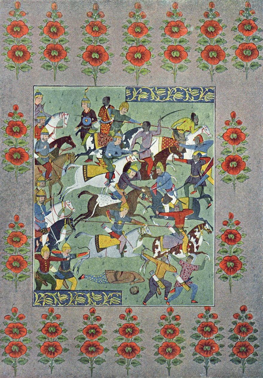 A Battle, illustration fra The Arabian Nights, 1895 (farvegravering) af French School