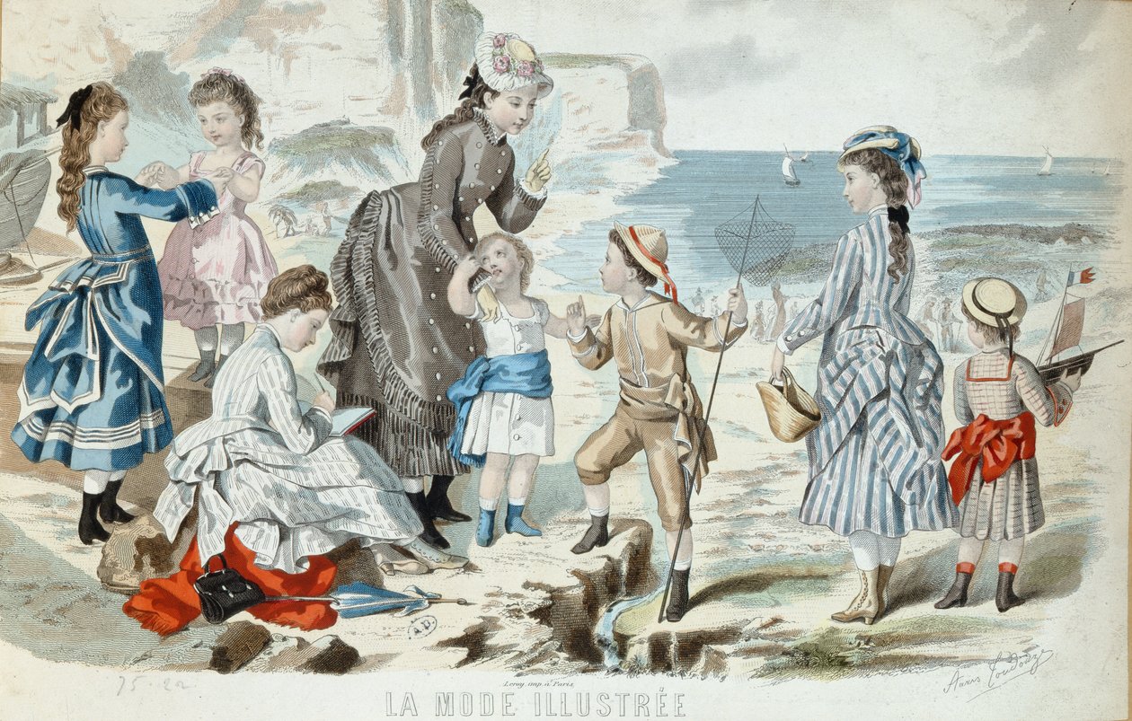 En strand i Normandiet, 1875 (farvegravering) af French School